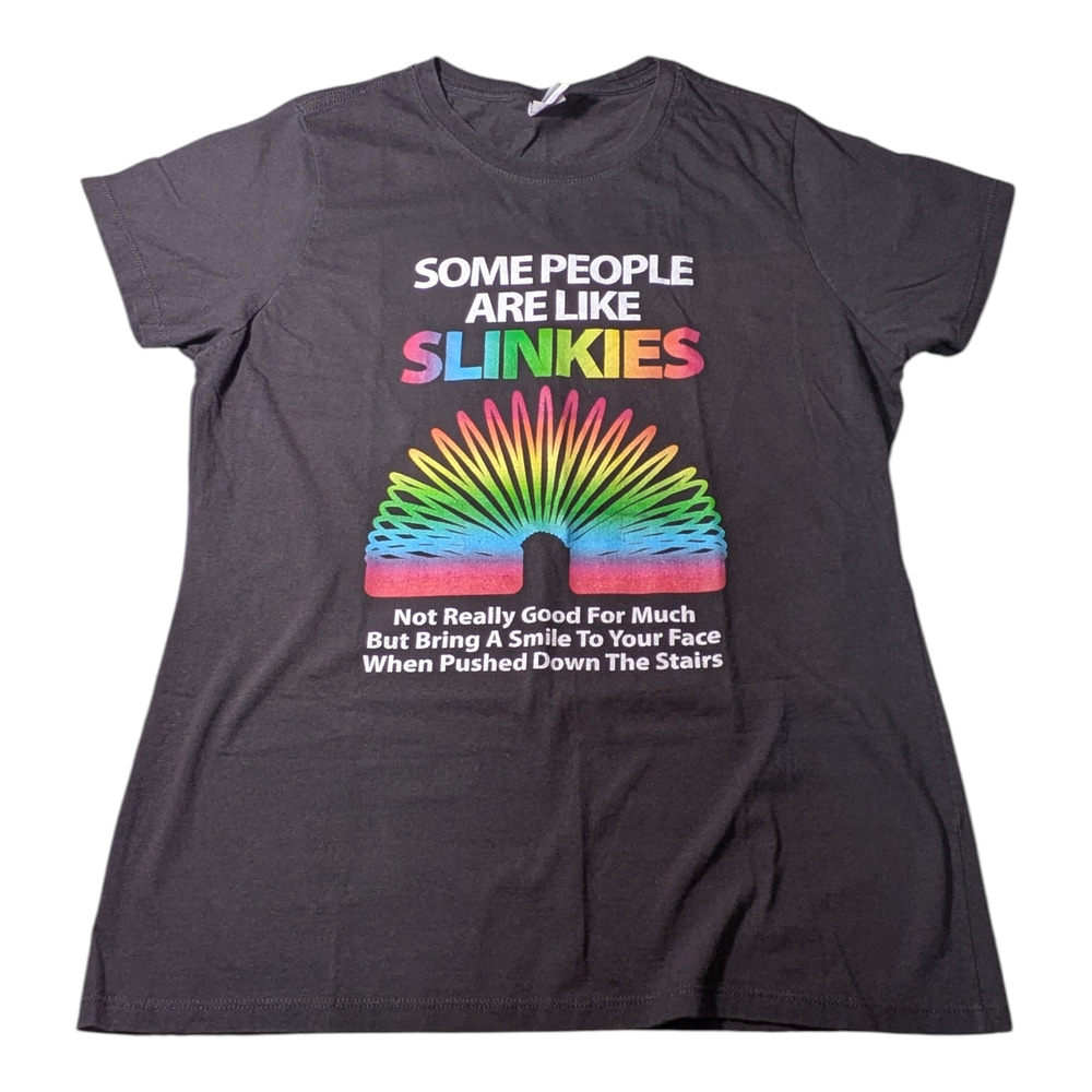 Port & Company Graphic T Some People Are Like  Slinkies Size L Black & Colorful